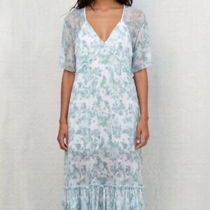 River Island Midi Dress Womens Size 18 Green Floral Chiffon Boho Cottagecore